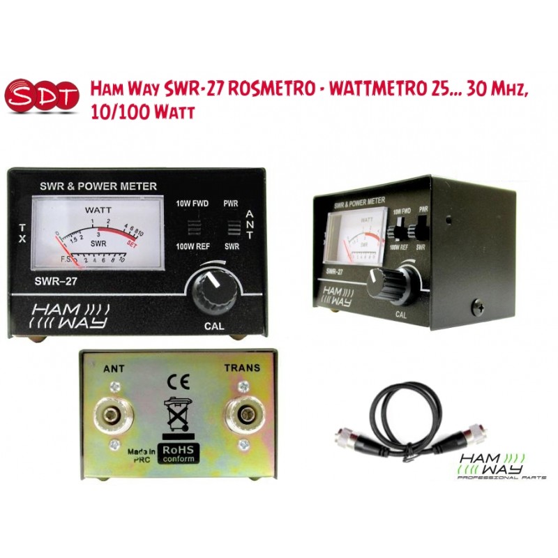 Ham Way SWR-27 ROSMETRO - WATTMETRO 25... 30 Mhz, 10/100 Watt