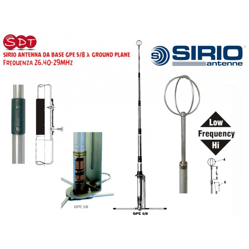 SIRIO ANTENNA DA BASE GPE 5/8 λ GROUND PLANE, Frequenza 26.4029MHz