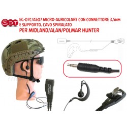 PJD-1307C-A507 MICRO-AURICOLARE CON CONNETTORE 3,5mm E SUPPORTO, CAVO SPIRALATO PER MIDLAND/ALAN/POLMAR HUNTER