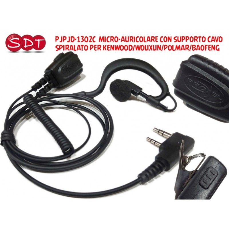 PJD-1302C Micro-Auricolare Con Cavo Spiralato Per Kenwood, Baofeng, Wouxun, Polmar, Puxing