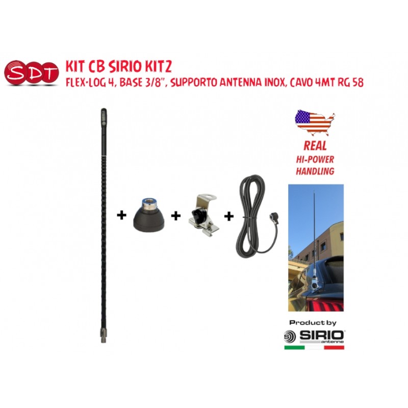 Kit CB SIRIO KIT1 FLEX-LOG 3, BASE 3/8", SUPPORTO ANTENNA INOX, CAVO 4MT RG 58 Kit CB SIRIO KIT1 FLEX-LOG 3, BASE 3/8", SUPPORTO ANTENNA INOX, CAVO 4MT RG 58