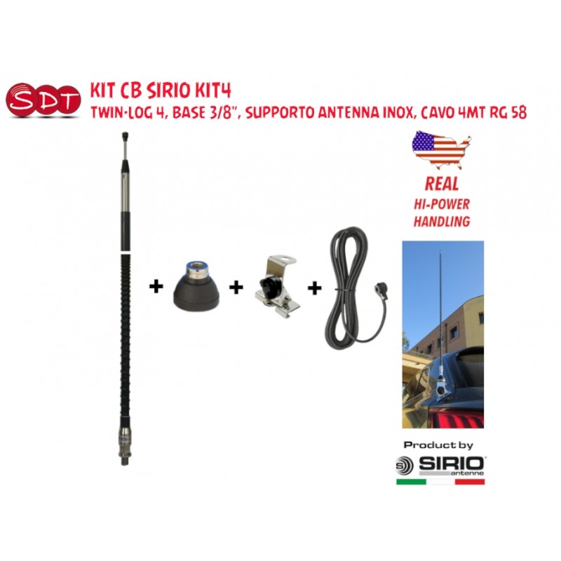 Kit CB SIRIO KIT1 FLEX-LOG 3, BASE 3/8", SUPPORTO ANTENNA INOX, CAVO 4MT RG 58 Kit CB SIRIO KIT1 FLEX-LOG 3, BASE 3/8", SUPPORTO ANTENNA INOX, CAVO 4MT RG 58