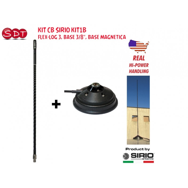 Kit CB SIRIO KIT1 FLEX-LOG 3, BASE 3/8", SUPPORTO ANTENNA INOX, CAVO 4MT RG 58 Kit CB SIRIO KIT1 FLEX-LOG 3, BASE 3/8", SUPPORTO ANTENNA INOX, CAVO 4MT RG 58