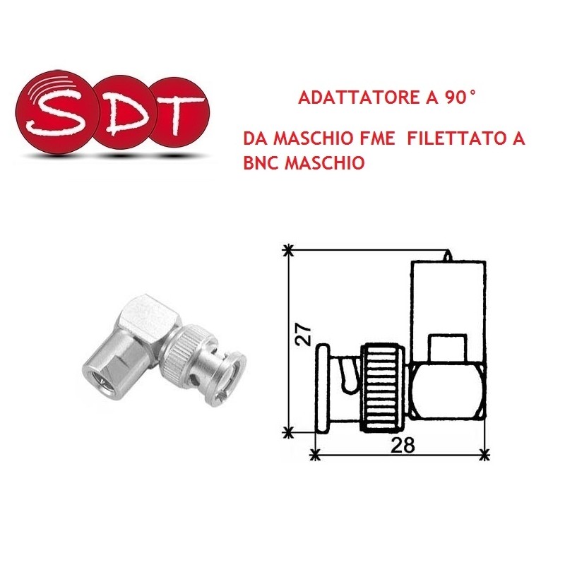 ADATTATORE A 90° DA MASCHIO FME  FILETTATO A BNC MASCHIO