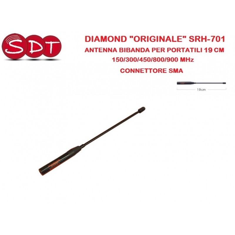 DIAMOND "ORIGINALE" SRH-701 ANTENNA BIBANDA PER PORTATILI 19 CM 150/300/450/800/900 MHz - CONNETTORE SMA