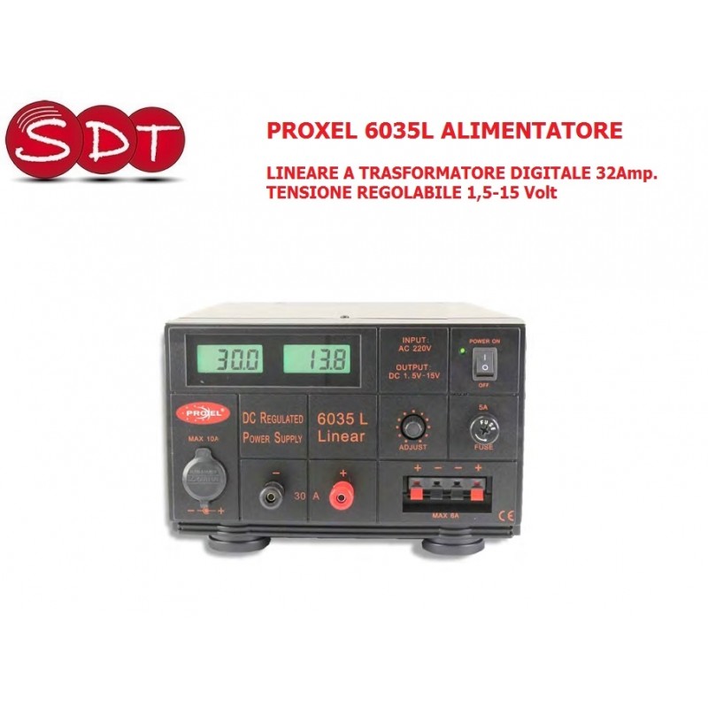 PROXEL 6035L ALIMENTATORE LINEARE A TRASFORMATORE DIGITALE 32Amp. TENSIONE REGOLABILE 1,5-15 Volt 