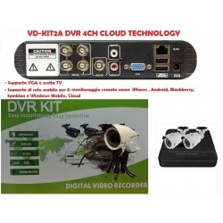 VD-KIT2A DVR 4CH CLOUD TECHNOLOGY + 2 TELECAMERE + CAVI + MOUSE 