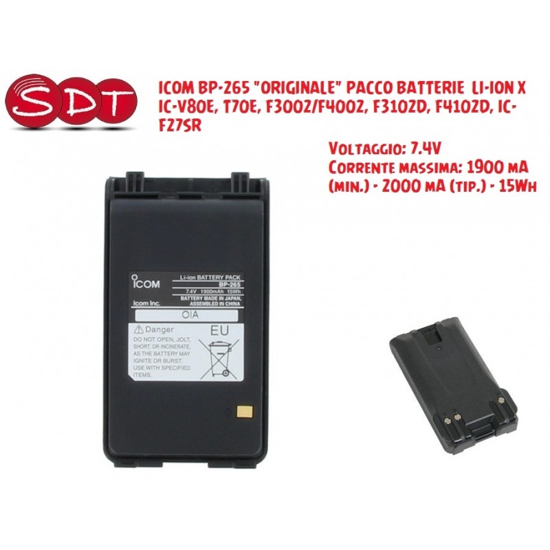 ICOM BP-265 "ORIGINALE" PACCO BATTERIE  LI-ION X IC-V80E, T70E, F3002/F4002, F3102D, F4102D, IC-F27SR