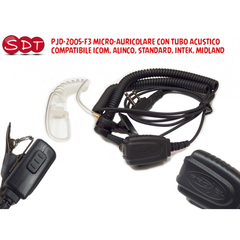 PJD-1307C MICRO-AURICOLARE CON CONNETTORE 2,5mm E SUPPORTO, CAVO SPIRALATO PER MIDLAND/ALAN/BRONDI/INTEK