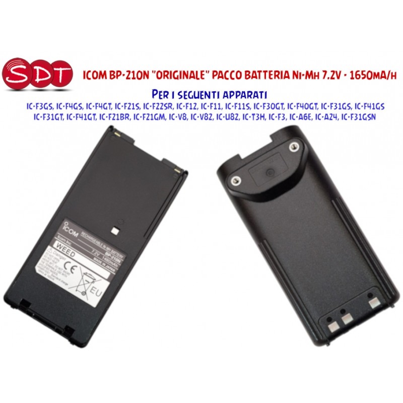 ICOM BP-210N "ORIGINALE" PACCO BATTERIA Ni-Mh 7.2V - 1650mA/h PER ICOM IC-T3H/V82/A6/F3