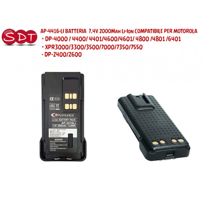 AP-4416-LI BATTERIA  7,4V 2000Mah Li-Ion  MOTOROLA SERIE DP-4000/6401, DP-2400/2600 XPR3000/3300/3500/7000/7350/7550